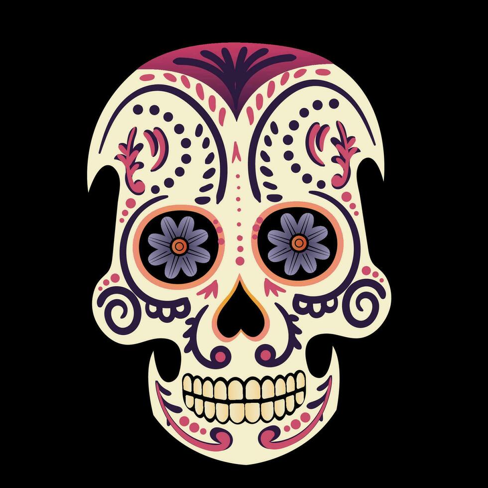vector illustratie van een sierlijk versierd dag van de dood dia de los Muertos suiker schedel, of calavera.