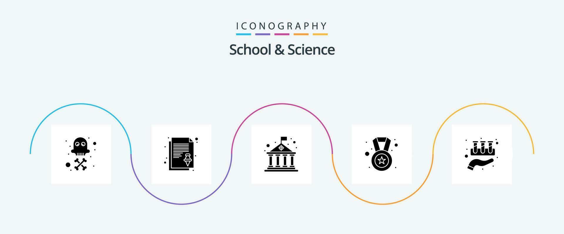 school- en wetenschap glyph 5 icoon pak inclusief laboratorium. kenteken. architectuur. beloning. prijs vector
