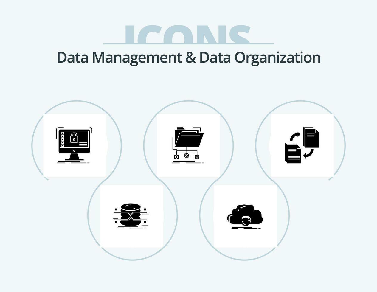 gegevens beheer en gegevens organisatie glyph icoon pak 5 icoon ontwerp. bestanden. back-up. gegevens. gegevens. veilig vector