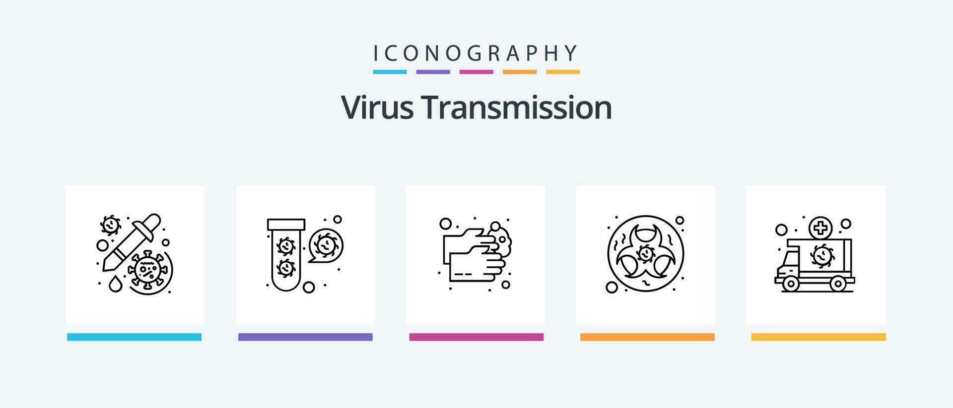 virus transmissie lijn 5 icoon pak inclusief bacterieën. practicum. conjunctivitis. laboratorium. testen. creatief pictogrammen ontwerp vector