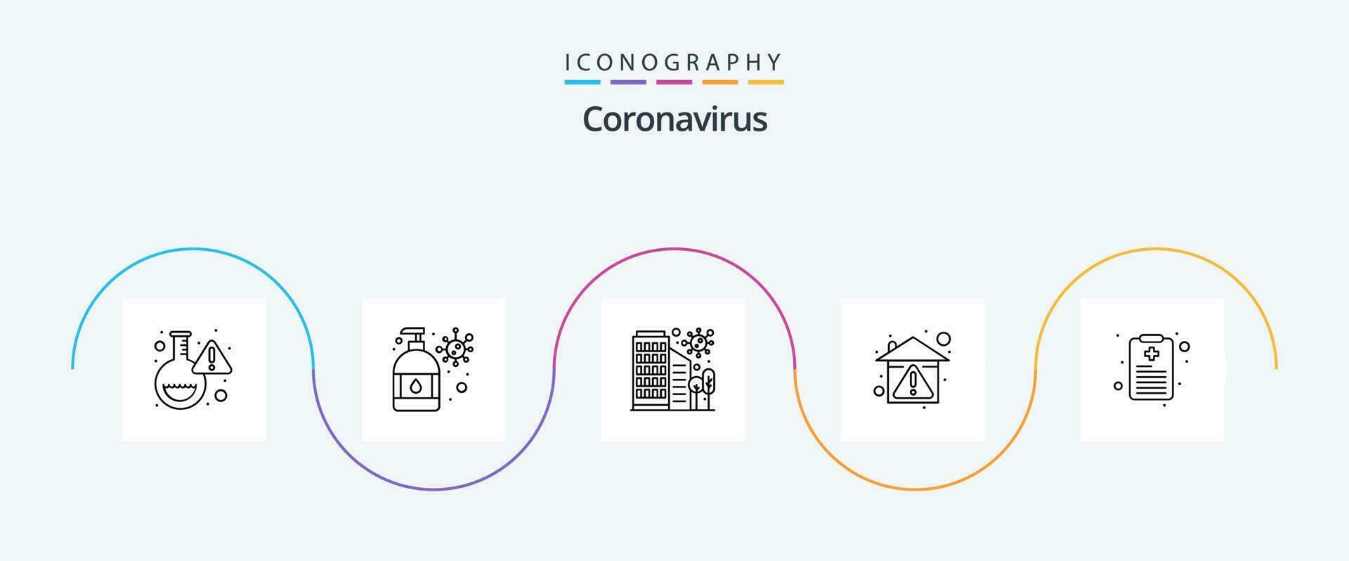 coronavirus lijn 5 icoon pak inclusief geduldig grafiek. bescherming. gebouw. voorkomen. huis vector