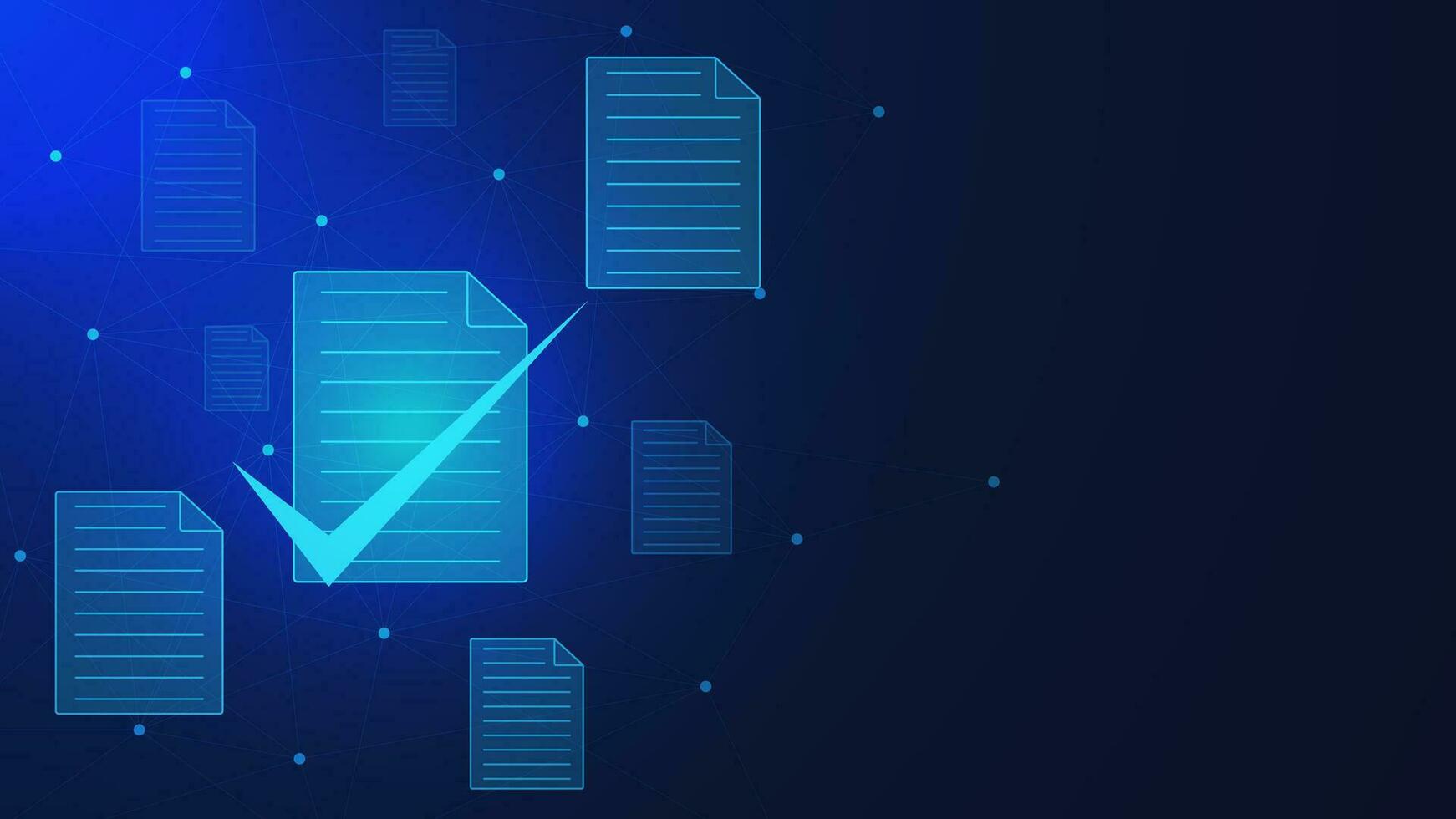 controleren digitaal documenten of elektronisch documenten met checklist voor goedkeuren concept. bedrijf evaluatie Aan virtueel koppel achtergrond ontwerp. vector illustratie.