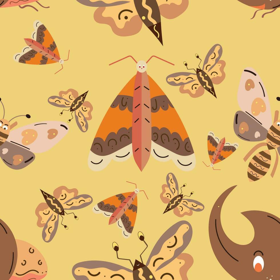 patroon achtergrond met insect schetsen tekens vector illustratie