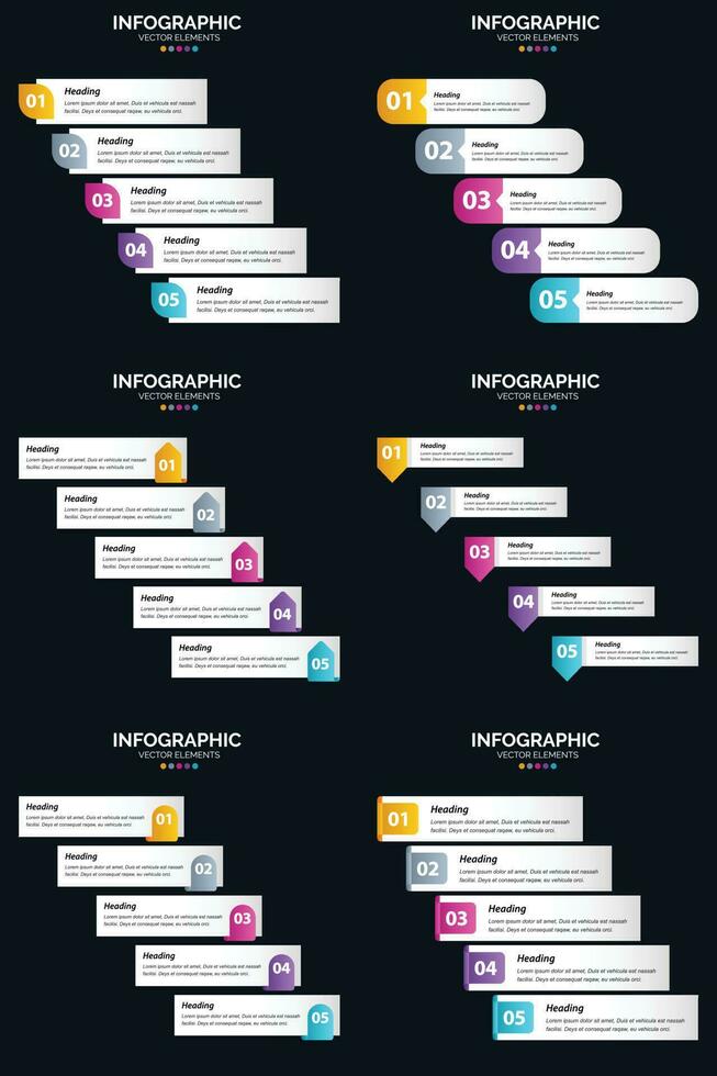 vector 6 infographics pak presentatie glijbaan sjabloon 5 stappen fiets diagrammen en tijdlijnen