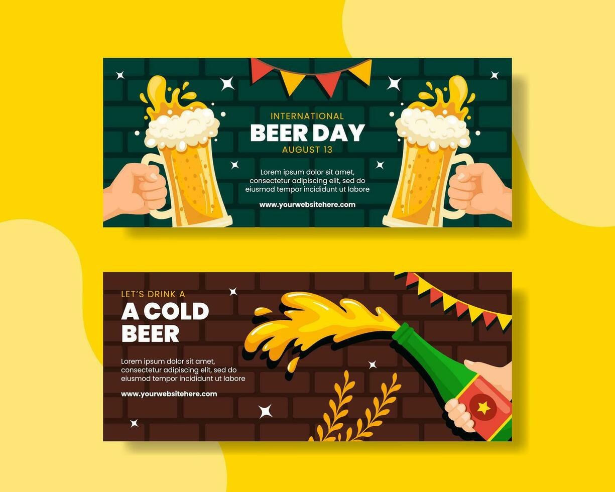 Internationale bier dag horizontaal banier vlak tekenfilm hand- getrokken Sjablonen achtergrond illustratie vector