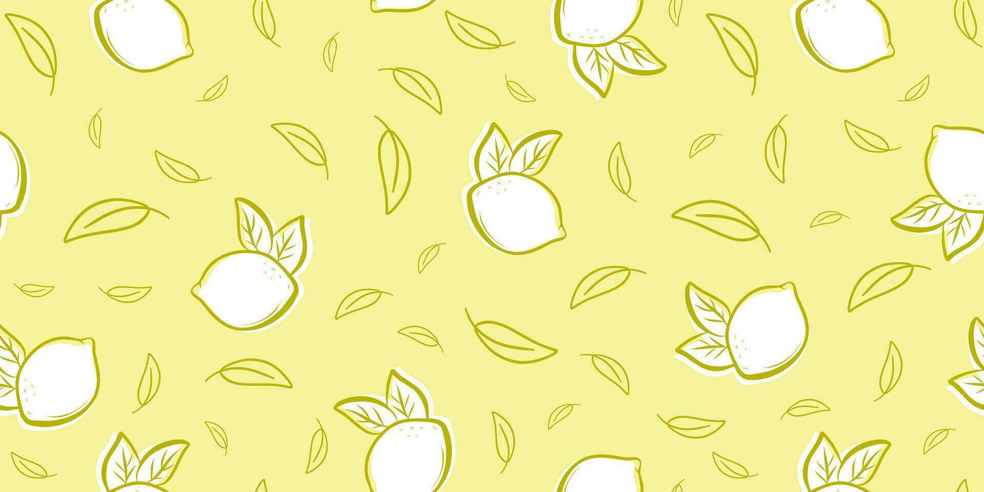 naadloos helder geel patroon met heerlijk citroenen getrokken met een lijn en vlak achtergrond voor kleding stof, tekening etiketten, afdrukken Aan t-shirt, behang van kinderen kamer, fruit achtergrond. vector