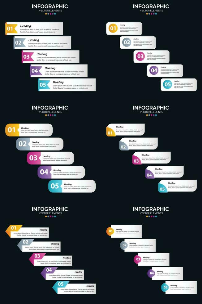 vector 6 infographics pak presentatie glijbaan sjabloon 5 stappen fiets diagrammen en tijdlijnen