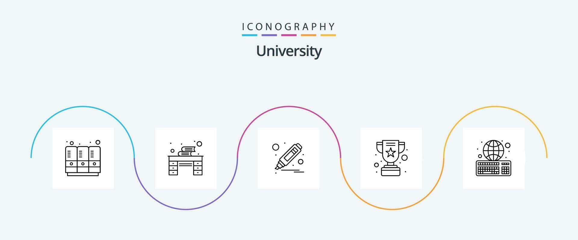 Universiteit lijn 5 icoon pak inclusief online opdracht. markeerstift. trofee. prestatie vector