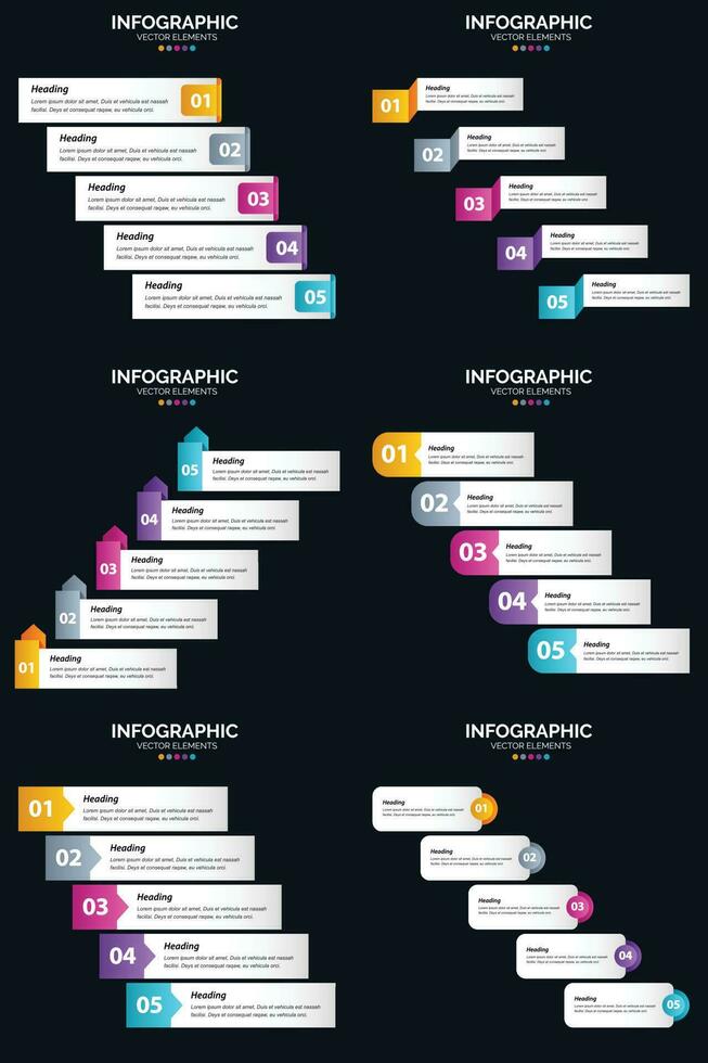 vector 6 infographics pak presentatie glijbaan sjabloon 5 stappen fiets diagrammen en tijdlijnen