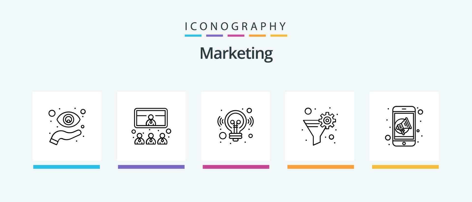 afzet lijn 5 icoon pak inclusief focus. oplossing. microfoon. marketing. idee. creatief pictogrammen ontwerp vector