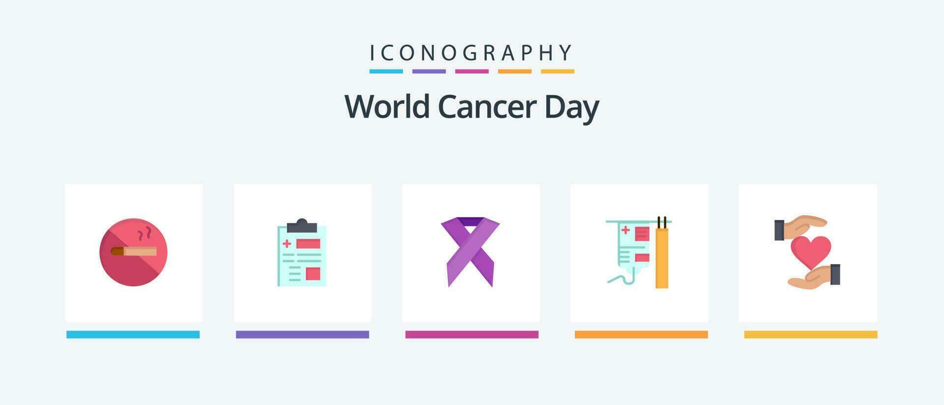 wereld kanker dag vlak 5 icoon pak inclusief solidariteit. AIDS. dossier. lintje. kanker. creatief pictogrammen ontwerp vector
