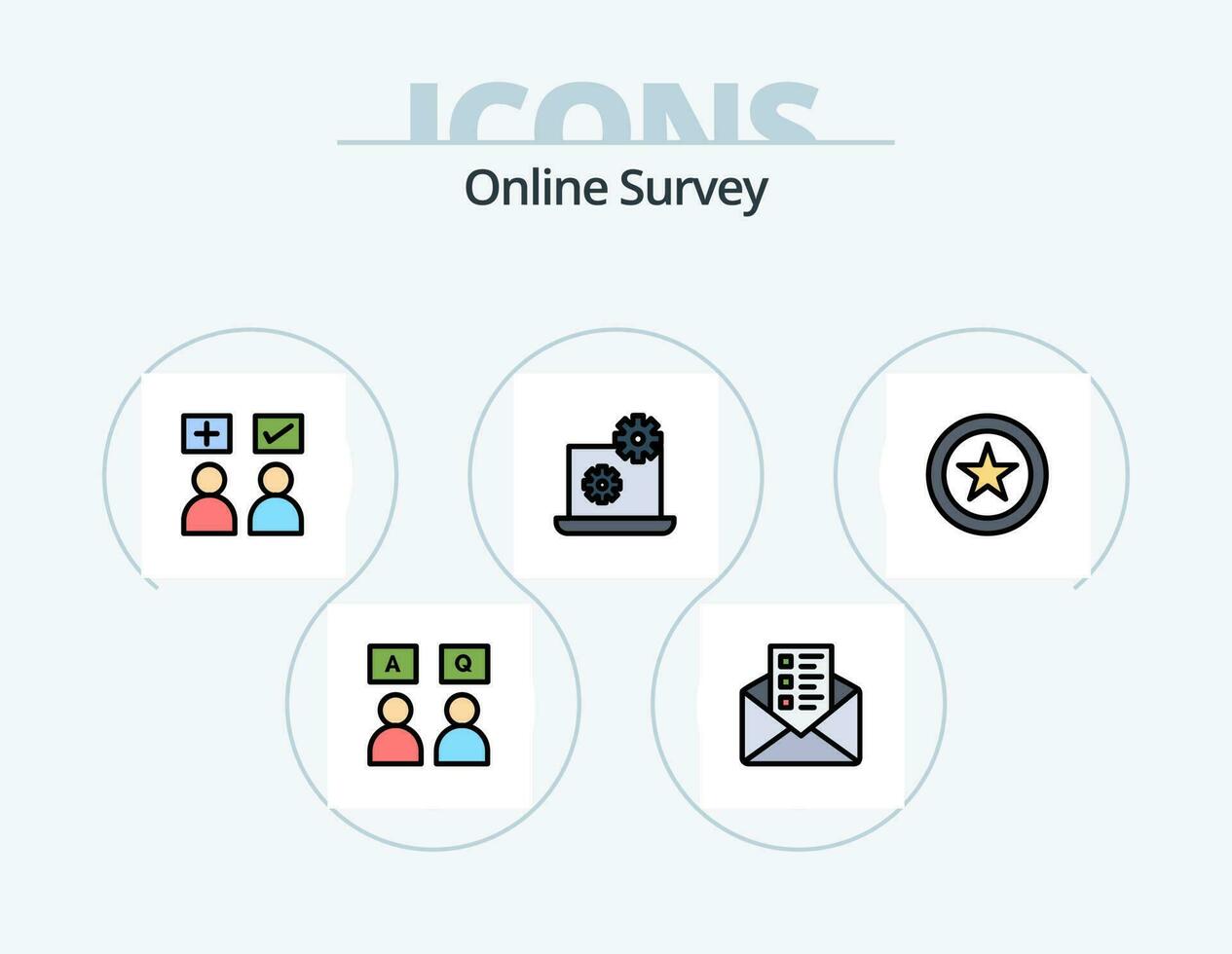 online enquête lijn gevulde icoon pak 5 icoon ontwerp. . online . onderwijs . vector