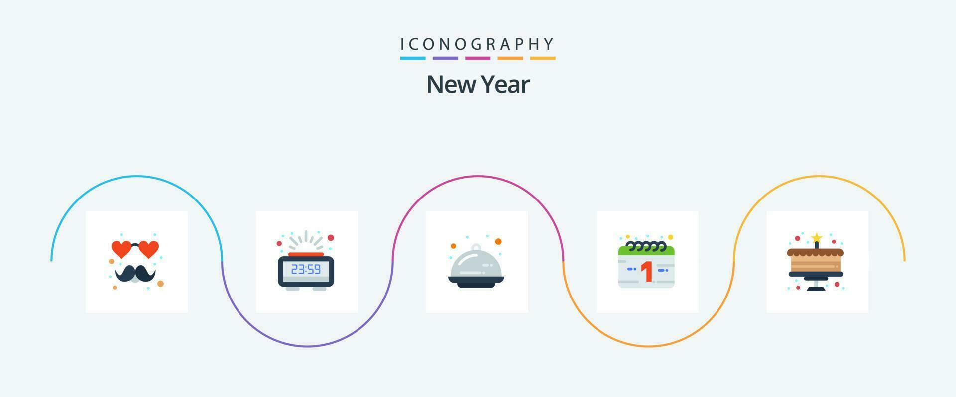 nieuw jaar vlak 5 icoon pak inclusief nieuw jaar. taart. voedsel. nieuw jaar. kalender vector