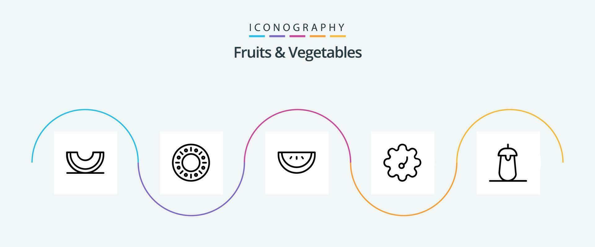 fruit en groenten lijn 5 icoon pak inclusief . voedsel. plak. aubergine. eierplant vector