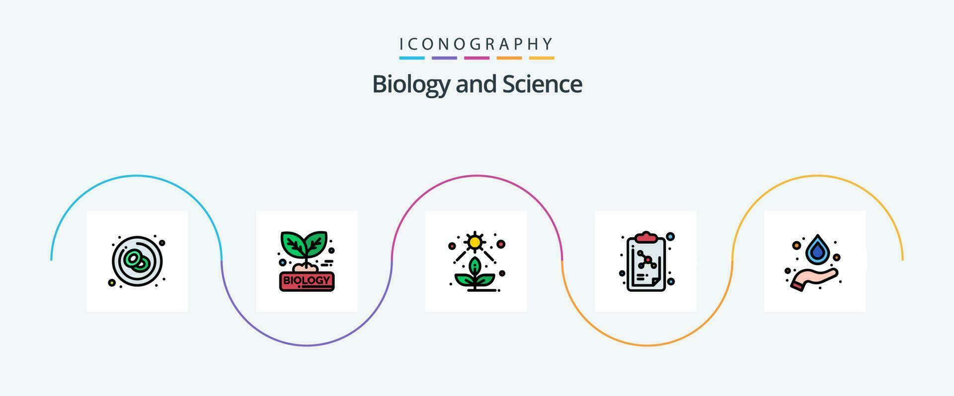 biologie lijn gevulde vlak 5 icoon pak inclusief formule. molecuul. natuur. onderwijs. fabriek vector