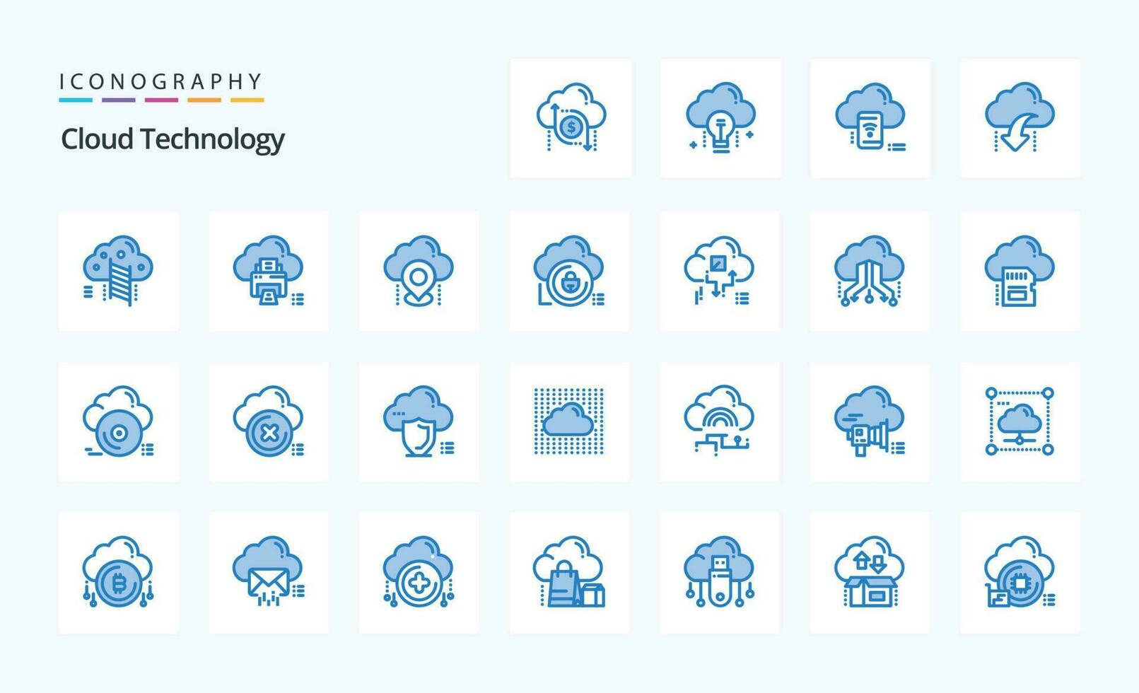 25 wolk technologie blauw icoon pak vector