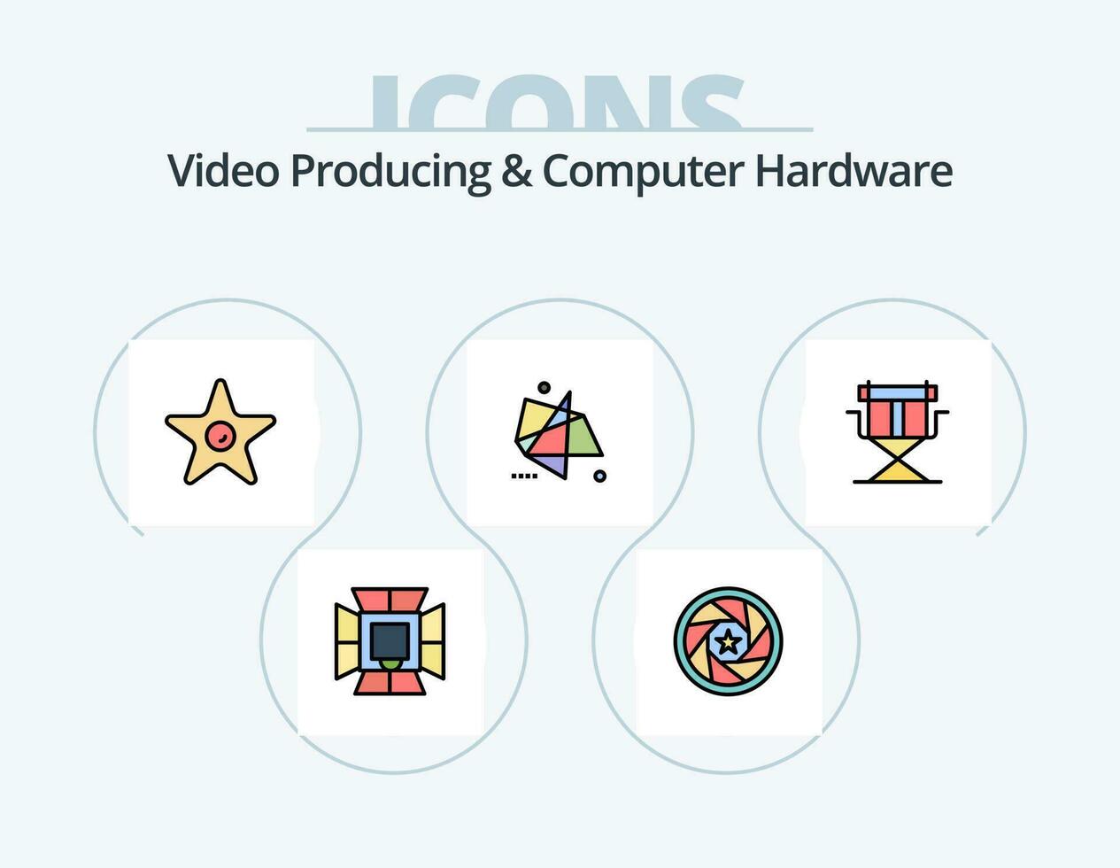 video produceren en computer hardware lijn gevulde icoon pak 5 icoon ontwerp. film. bioscoop. p.p. personeel. baan vector