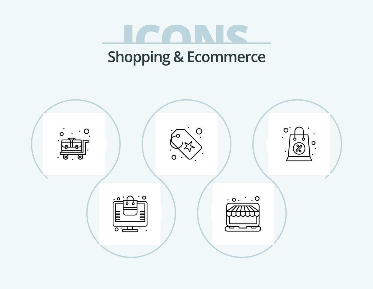 boodschappen doen en ecommerce lijn icoon pak 5 icoon ontwerp. rapport. analyses. e-commerce. winkelen. kompas vector