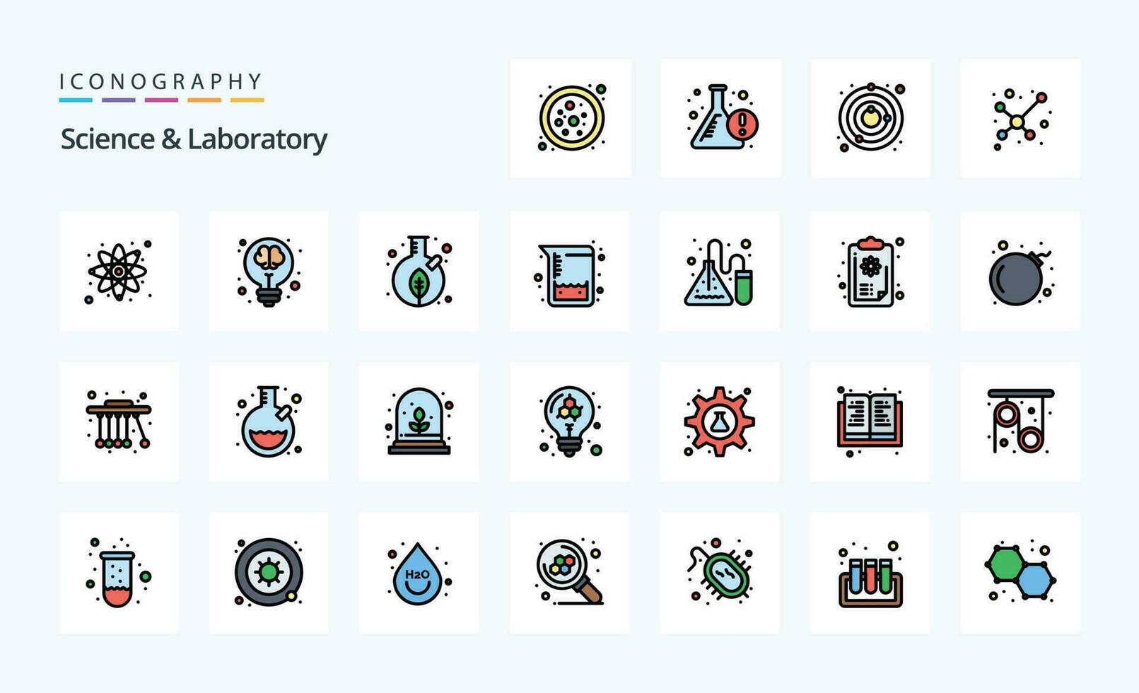 25 wetenschap lijn gevulde stijl icoon pak vector