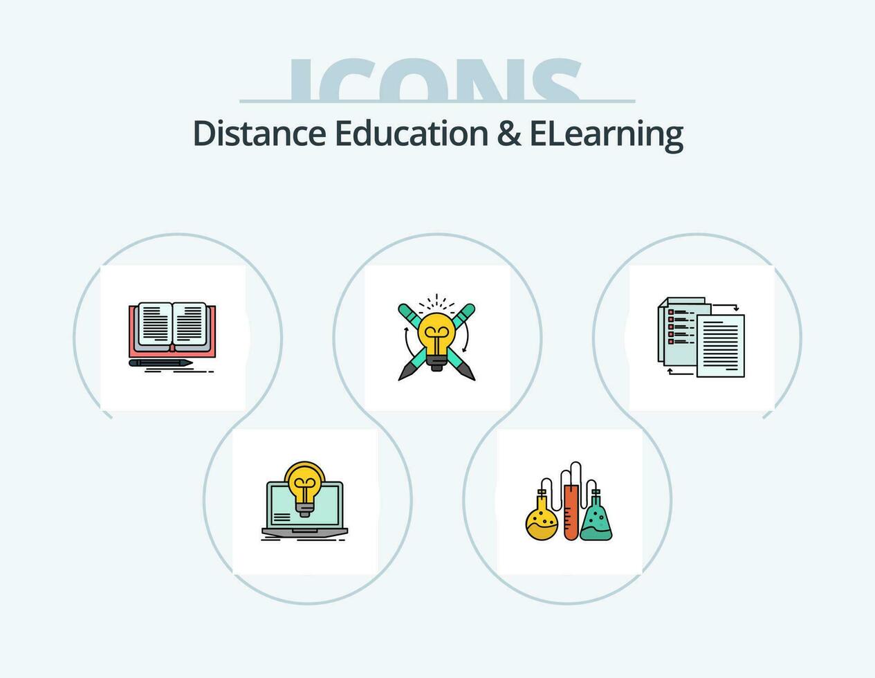 afstand onderwijs en elearning lijn gevulde icoon pak 5 icoon ontwerp. wetenschap. dope. geleerde. chemisch. scherm vector