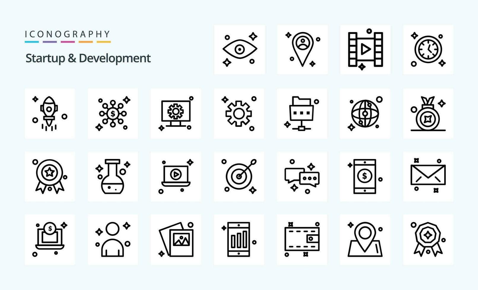 25 opstarten en ontwikkeling lijn icoon pak vector