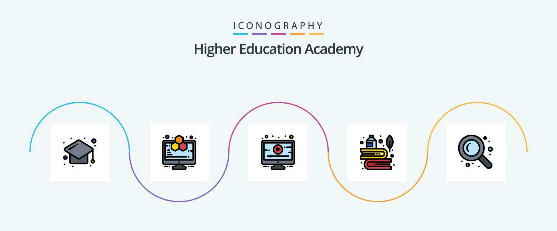 academie lijn gevulde vlak 5 icoon pak inclusief zoeken. inkt. les. geschiedenis. onderwijs vector