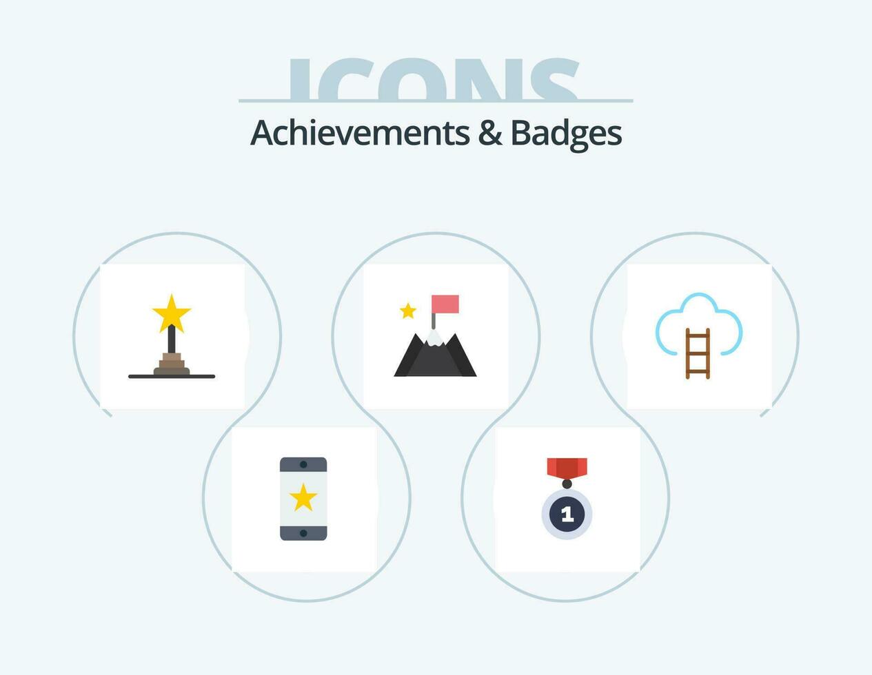 prestaties en badges vlak icoon pak 5 icoon ontwerp. insignes. trofee. prestatie prijs. succes. prestatie vector