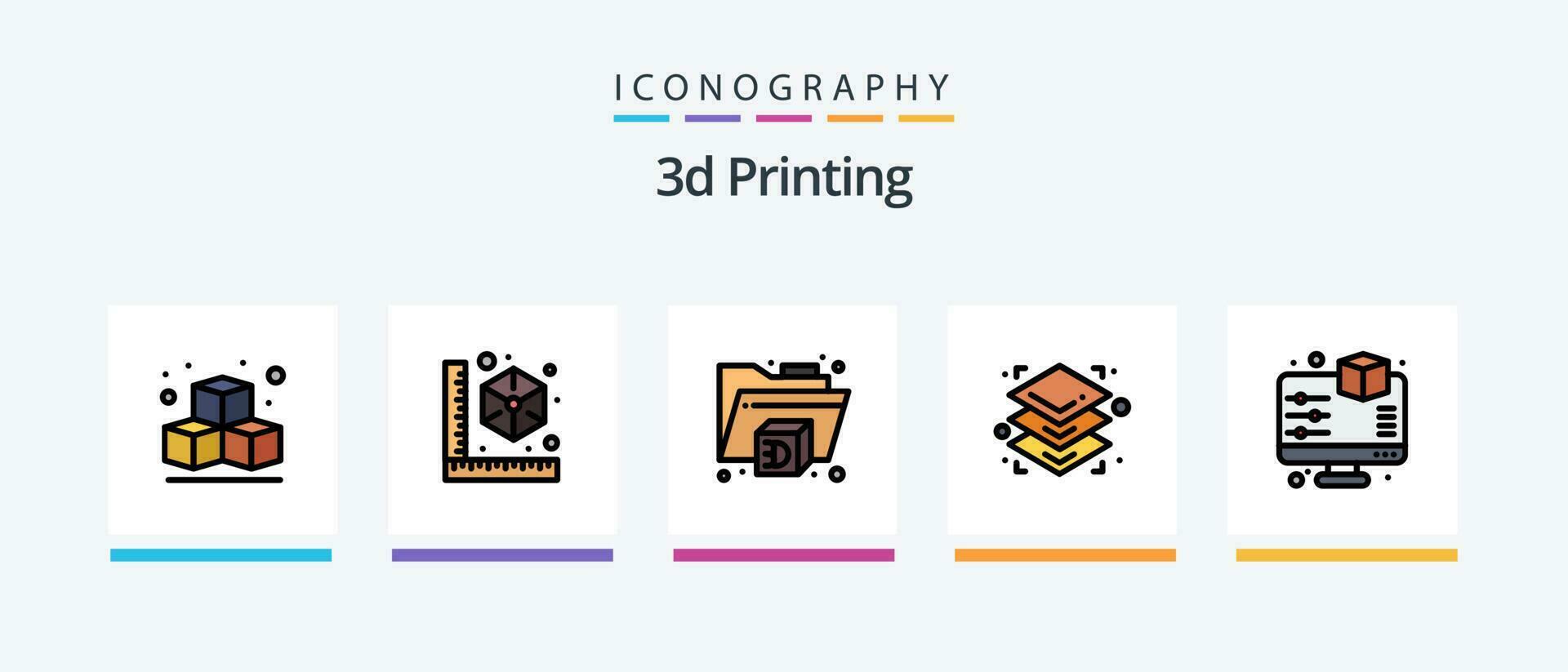 3d het drukken lijn gevulde 5 icoon pak inclusief laag. kubus. afdrukken. 3d. apparaatje. creatief pictogrammen ontwerp vector