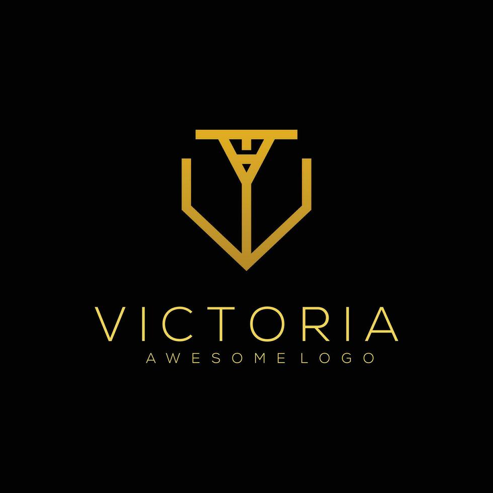 v t een brief eerste logo luxe goud kleur vector