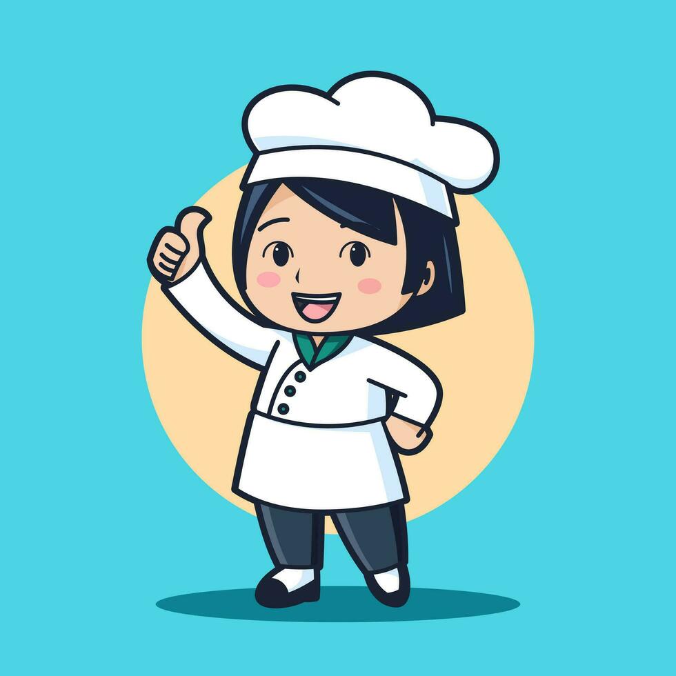 gelukkig schattig chef meisje aan het doen duim omhoog gebaar gemakkelijk vector illustratie