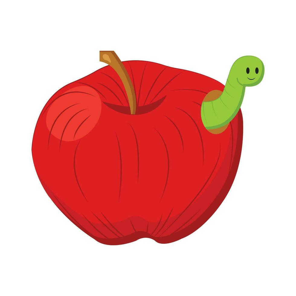 rood appel met een glimlachen worm. vector illustratie in tekenfilm stijl geïsoleerd Aan een wit achtergrond.