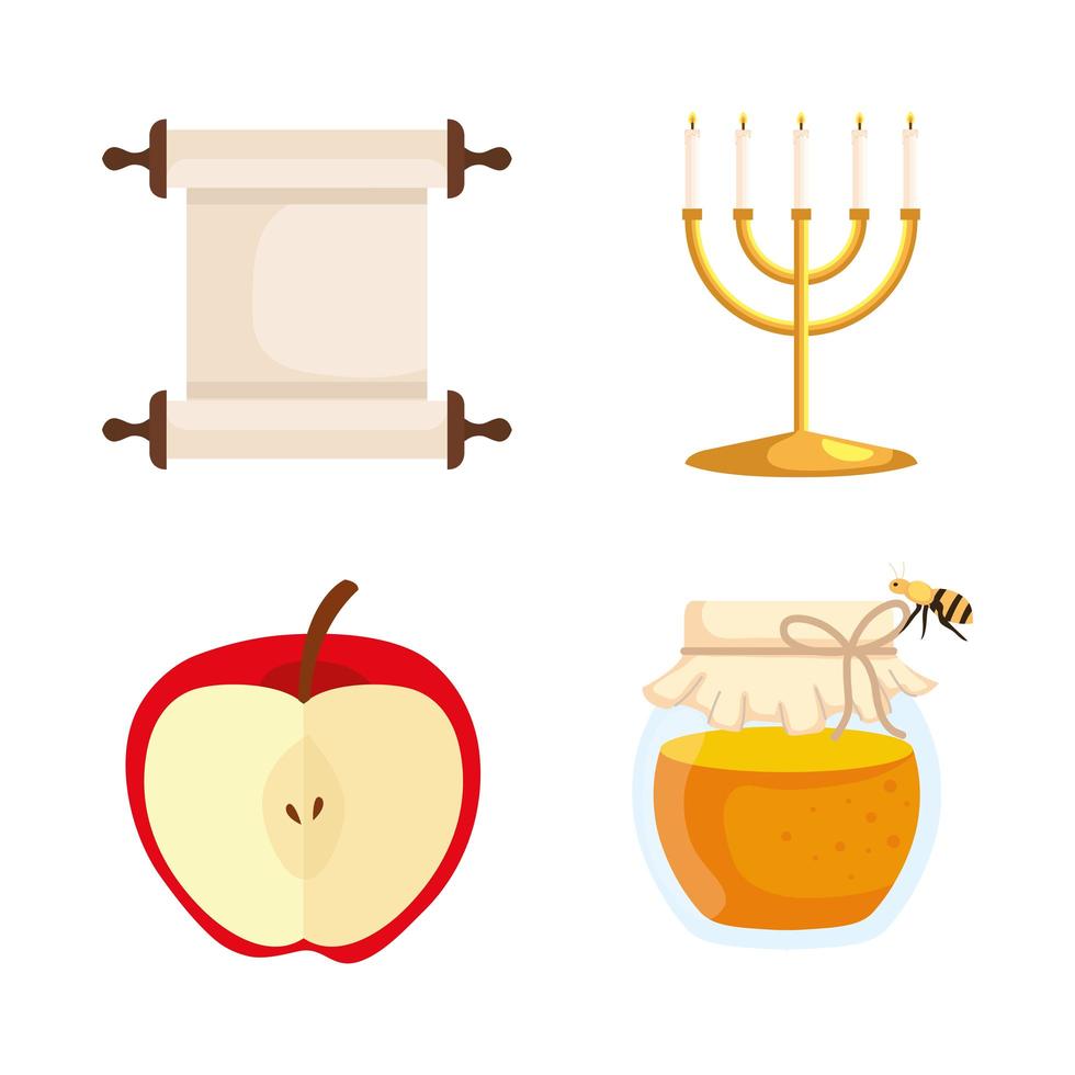 stel pictogrammen in, rosh hashanah-viering, joods nieuwjaar vector