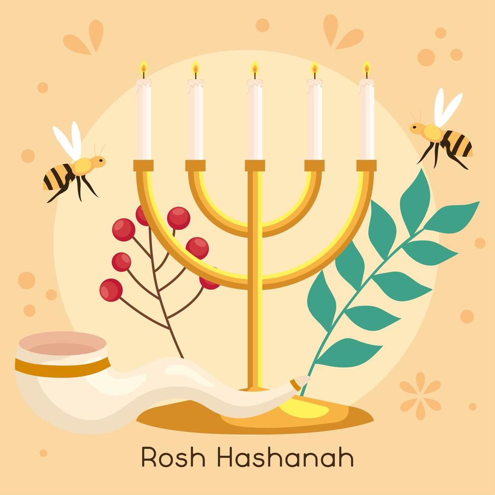 Rosj Hasjana-viering, Joods nieuwjaar, met kroonluchter en decoratie vector