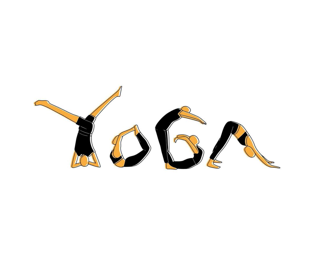 yoga tekst, yoga poseert, yoga woorden vector