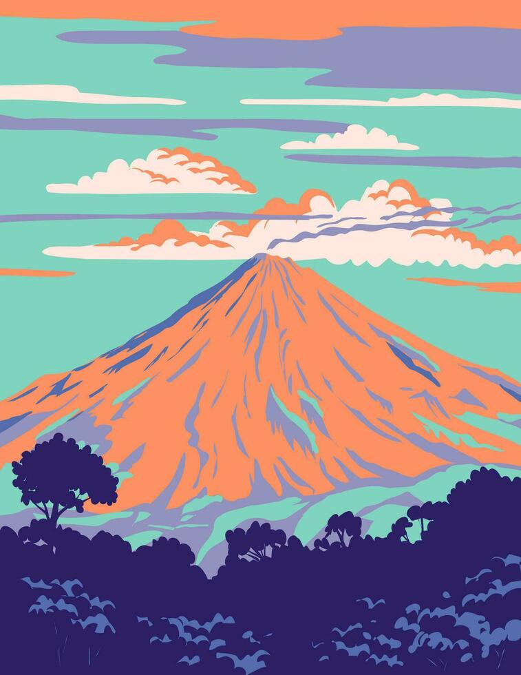 volcan de colima of volcan de fuego in Mexico wpa kunst deco poster vector
