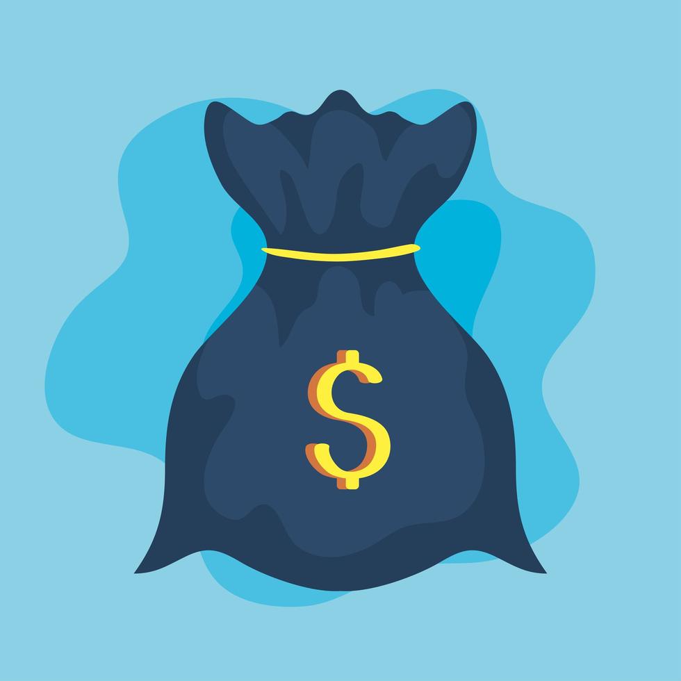 geldzak, geldzak eenvoudige cartoon en dollarteken, op blauwe achtergrond vector