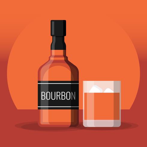 Fles Bourbon Whisky en glas met ijs illustratie vector