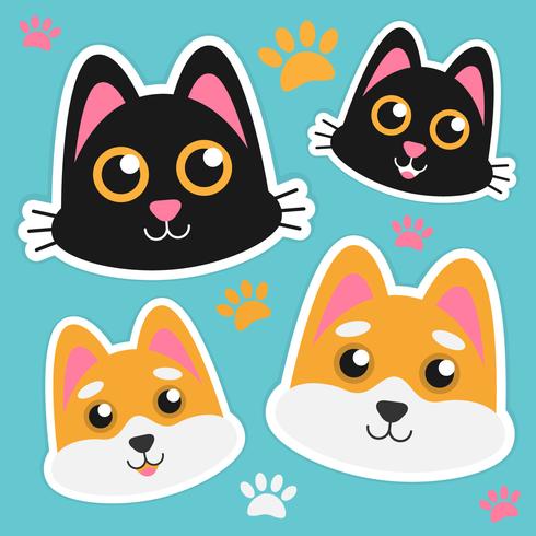 Leuke Cat en Dogl gezicht Stickers vector