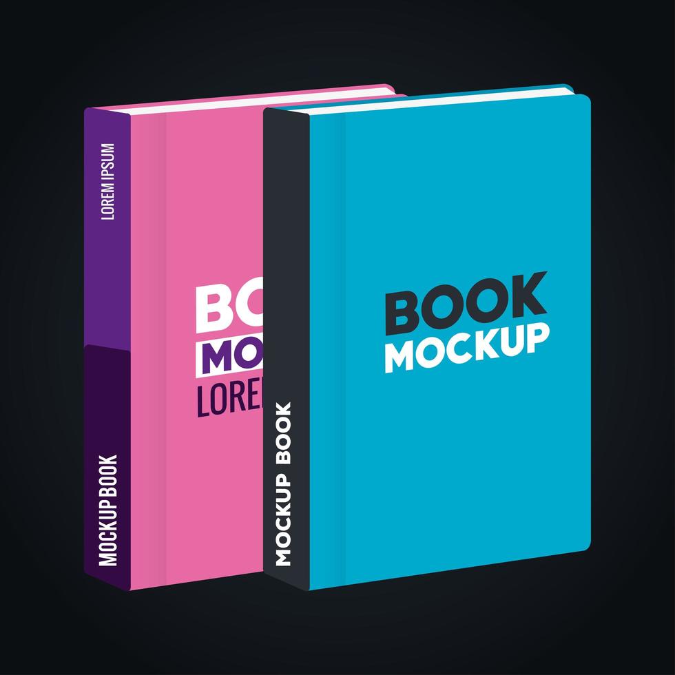 huisstijl branding mockup, mockup met boeken met roze en blauwe omslag vector