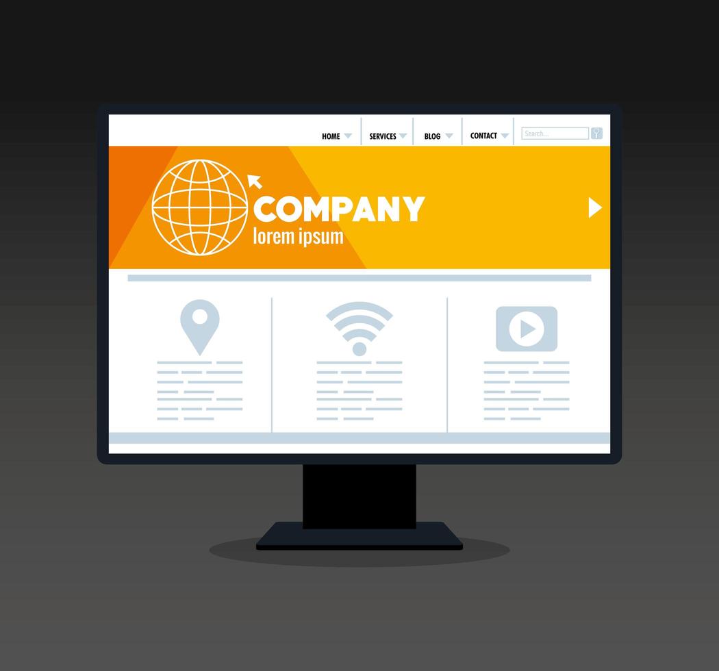 mockup responsive web, concept website-ontwikkeling op desktopcomputer vector