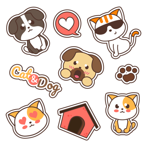 Kat en hond Stickers Vector