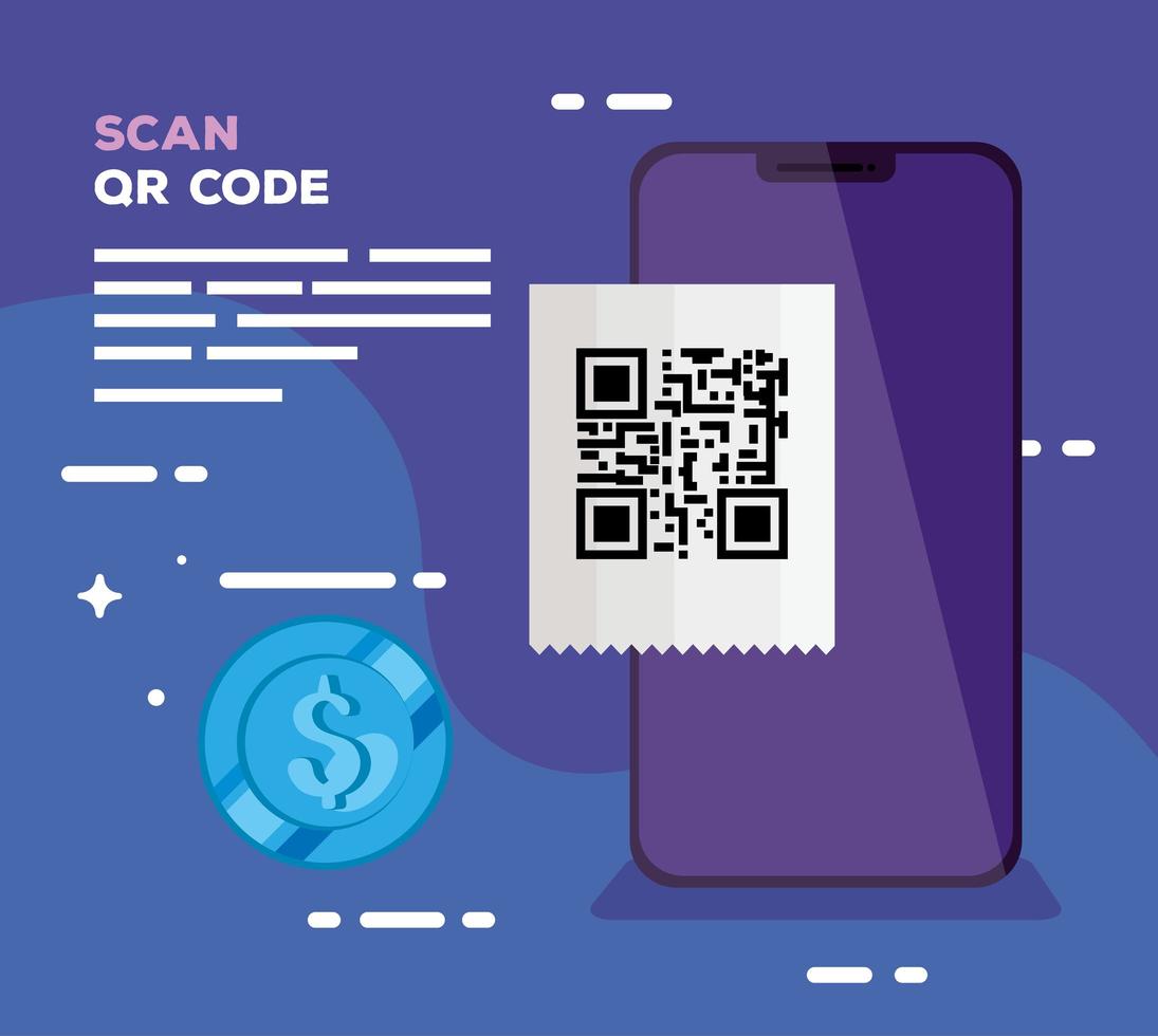 scan code qr met smartphone vector