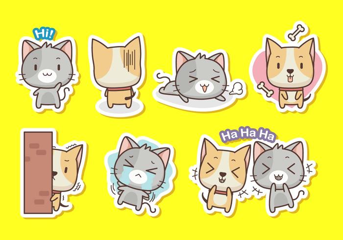 Verzameling kat en hond stickers vector