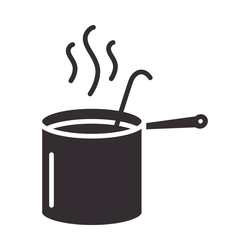 chef-kok pot met pollepel keukengerei silhouet stijlicoon vector