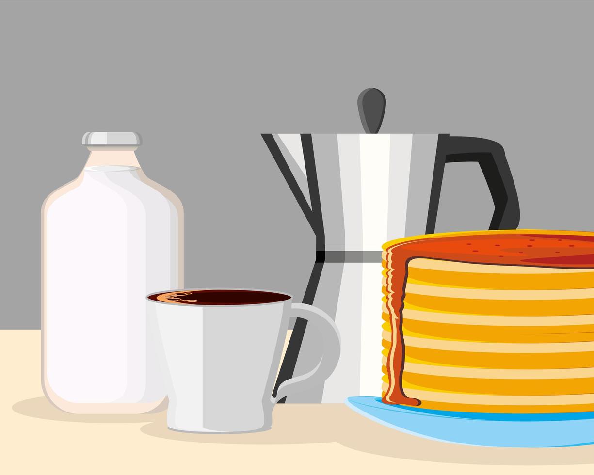 ontbijt pannenkoeken en koffie vector