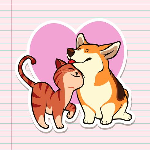 Leuke kat en hond Stickers vector