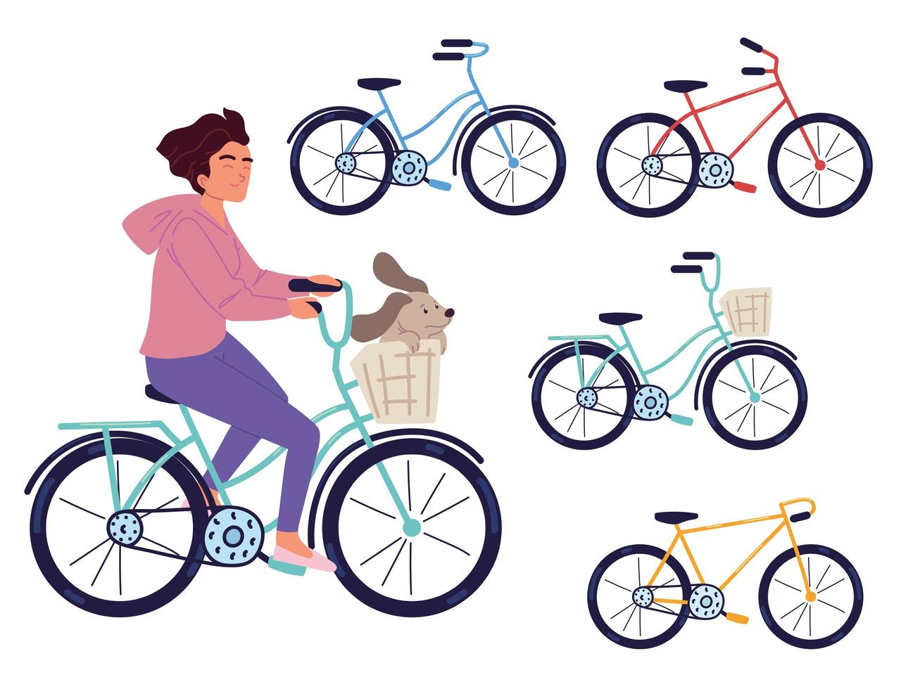 vrouw op fiets en fietsset vector