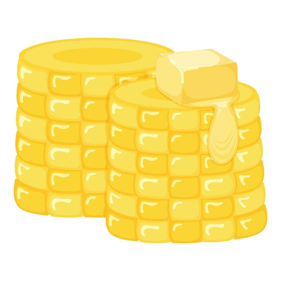 oor van zoet maïs met melk Product natuurlijk ingrediënt boter, margarine icoon, ontbijt biologisch zuivel tekenfilm vector illustratie, geïsoleerd Aan wit.
