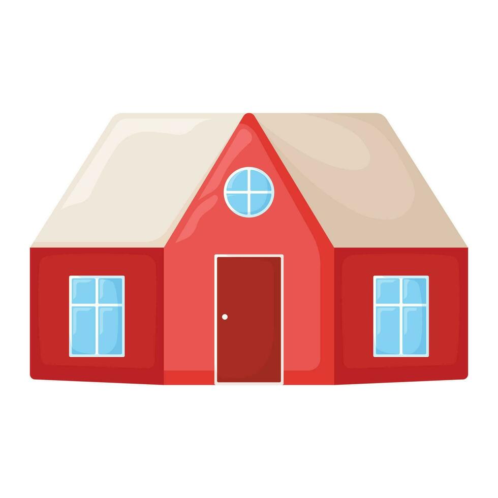 schattig rood land huis, zomer huisje gebouw modern tekenfilm vector illustratie, geïsoleerd Aan wit. buitenshuis plaats naar live.