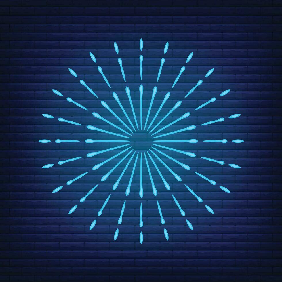 retro ontwerp licht zonnestraal neon stijl gloed meetkundig vorm geven aan, wijnoogst stralen zonlicht explosie icoon concept vector illustratie, geïsoleerd Aan zwart muur.